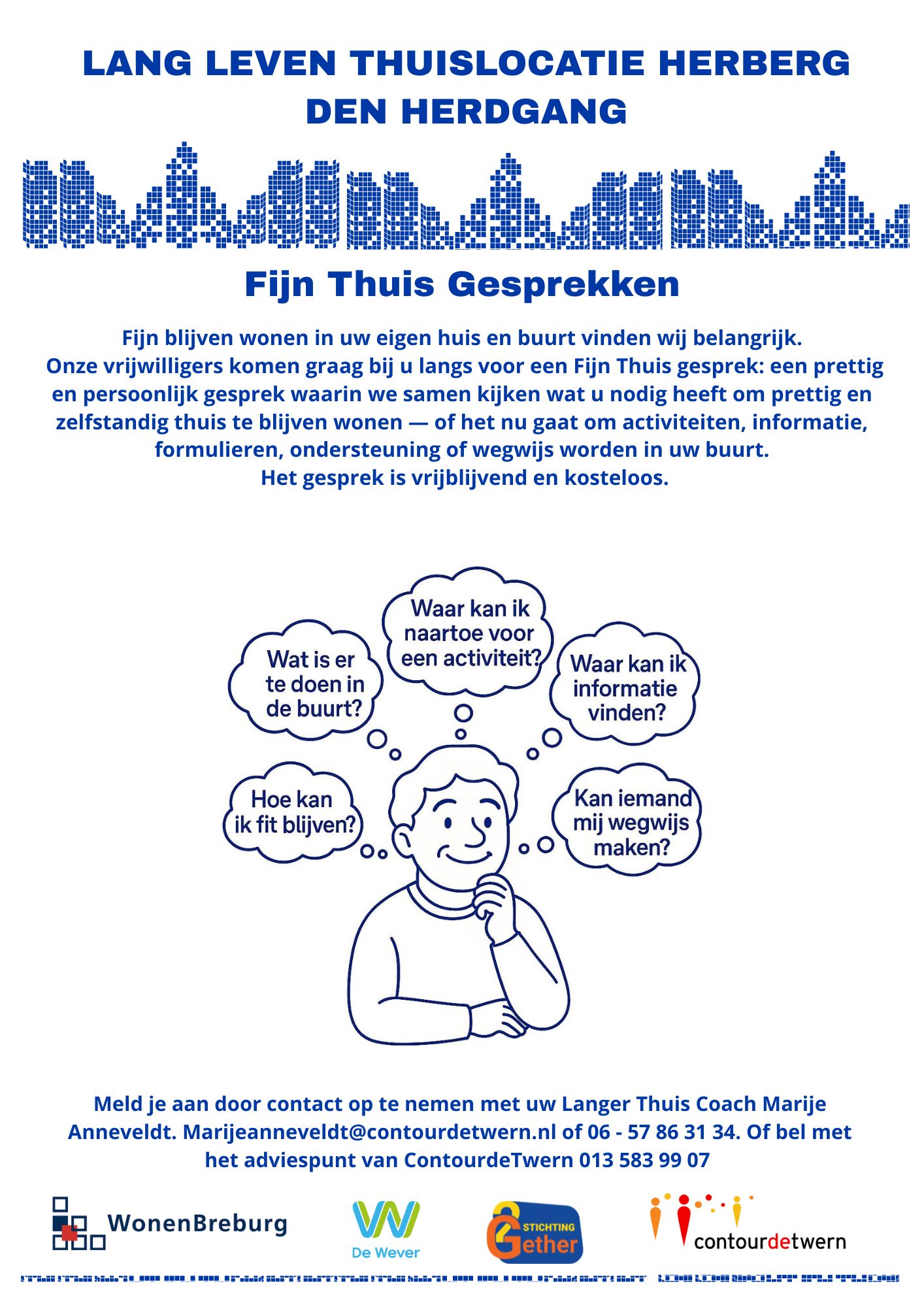 Flyer over de gratis Fijn Thuis-gesprekken in Den Herdgang